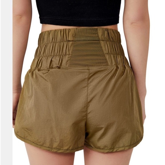 Free People Movement The Way Home Shorts Olive Green High Rise Smocked Large EUC - Picture 2 of 9